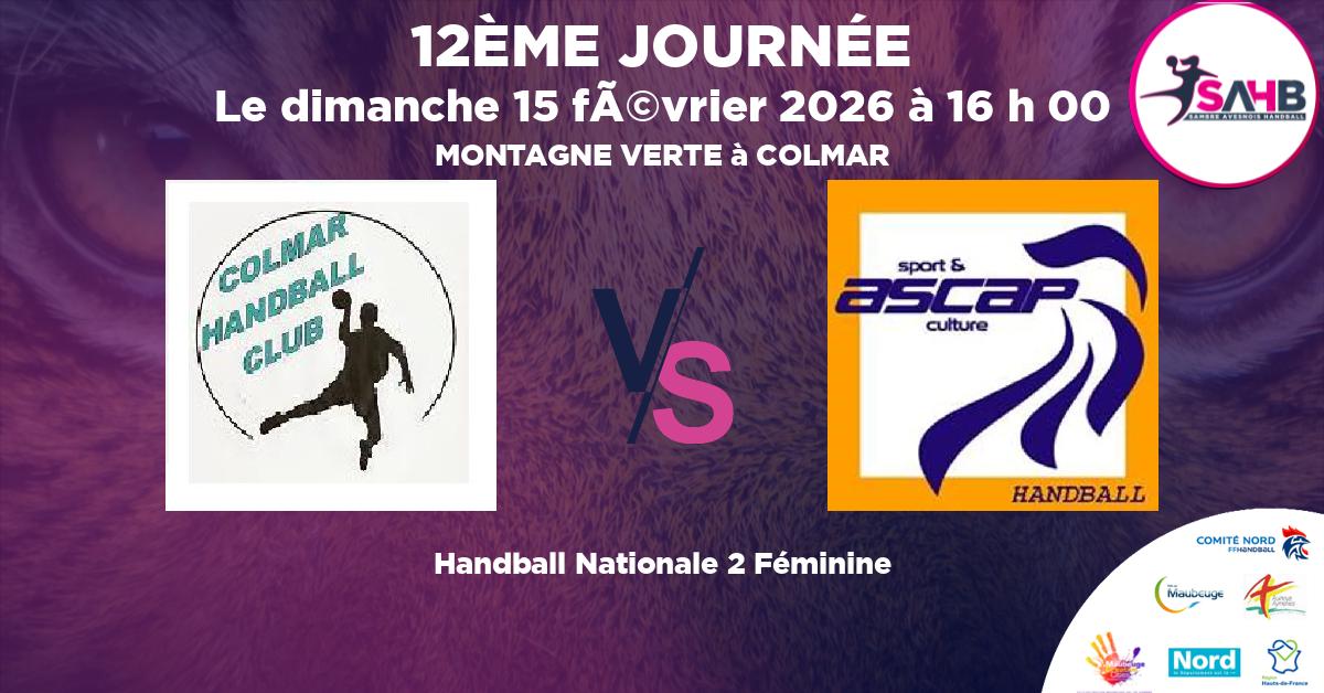Nationale 2 Féminine handball, COLMAR VS PAYS DE MONTBELIARD - MONTAGNE VERTE à COLMAR à 16 h 00