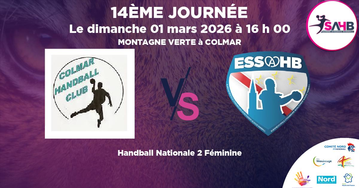 Nationale 2 Féminine handball, COLMAR VS STRASBOURG SCHILTIGHEIM - MONTAGNE VERTE à COLMAR à 16 h 00