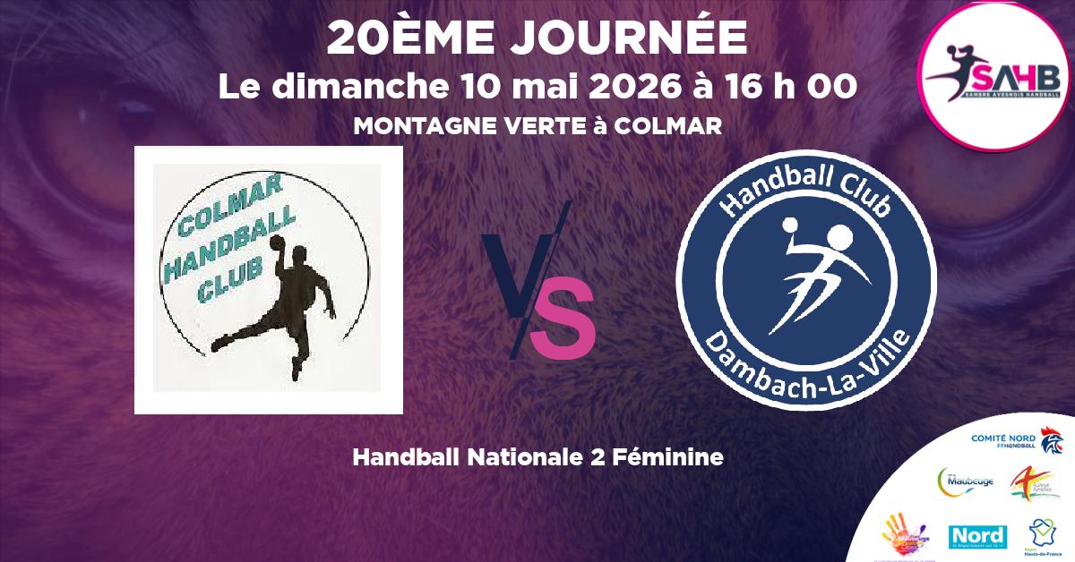 Nationale 2 Féminine handball, COLMAR VS DAMBACH LA VILLE - MONTAGNE VERTE à COLMAR à 16 h 00