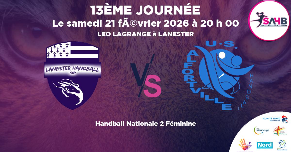 Nationale 2 Féminine handball, LANESTER VS ALFORTVILLE - LEO LAGRANGE à LANESTER à 20 h 00