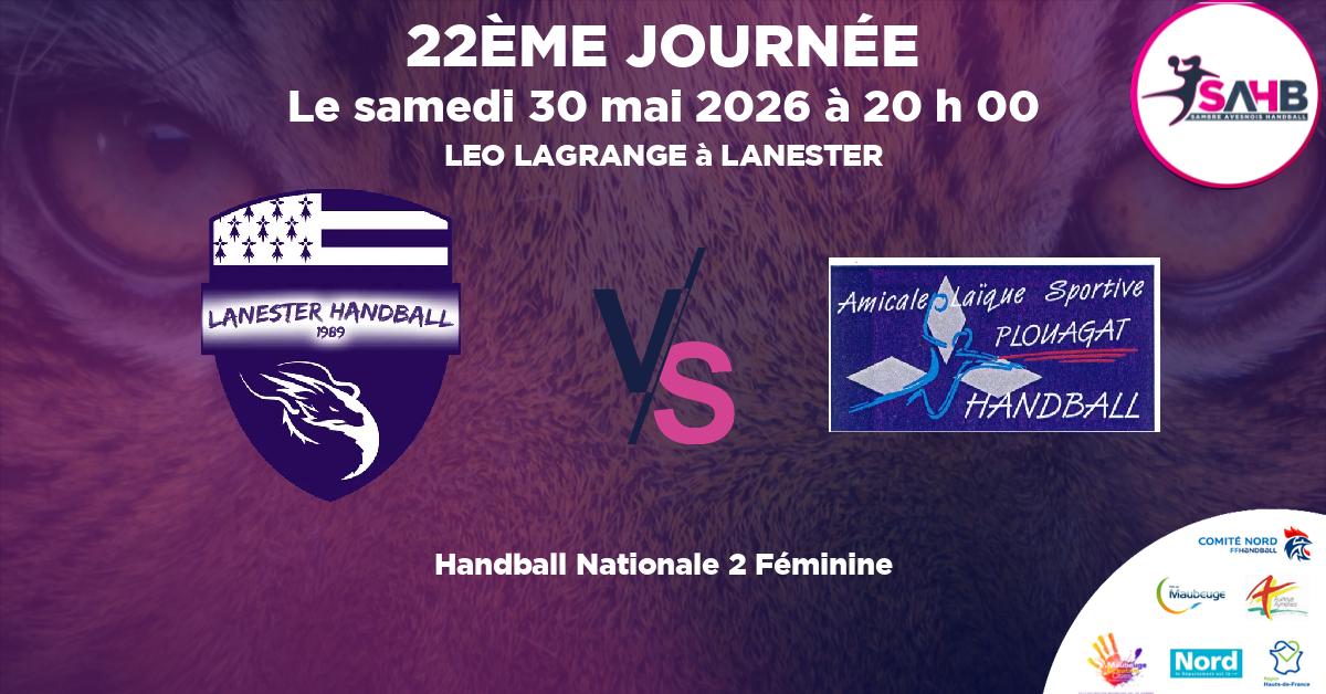 Nationale 2 Féminine handball, LANESTER VS PLOUAGAT - LEO LAGRANGE à LANESTER à 20 h 00