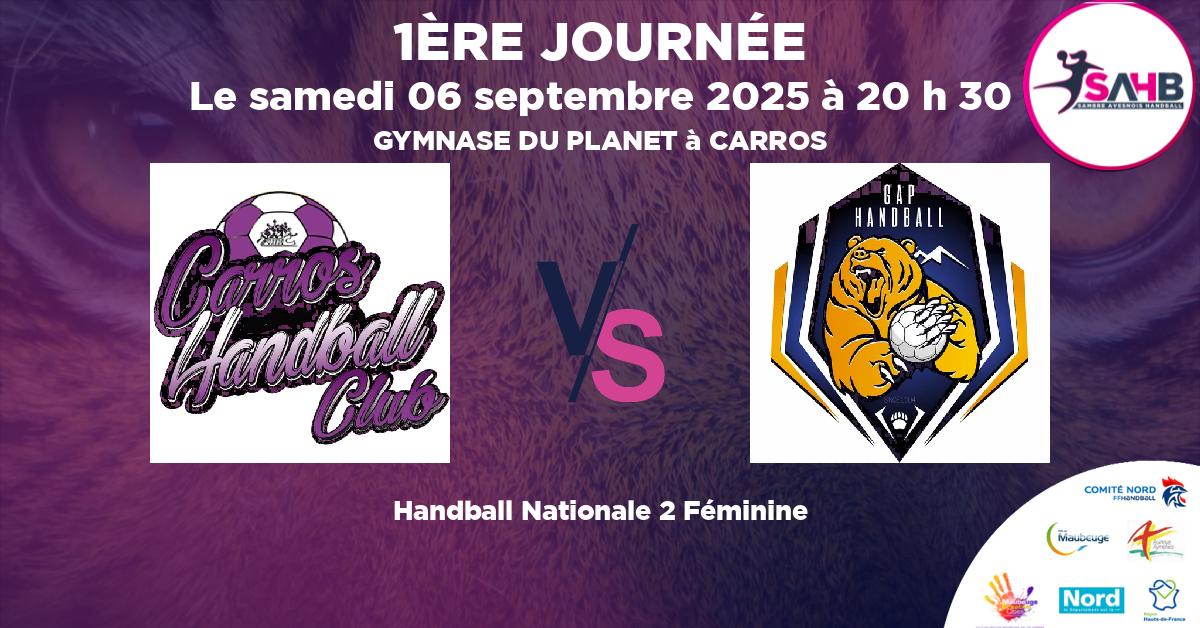 Nationale 2 Féminine handball, CARROS VS GAP CHAMPSAUR N2 - GYMNASE DU PLANET à CARROS à 20 h 30