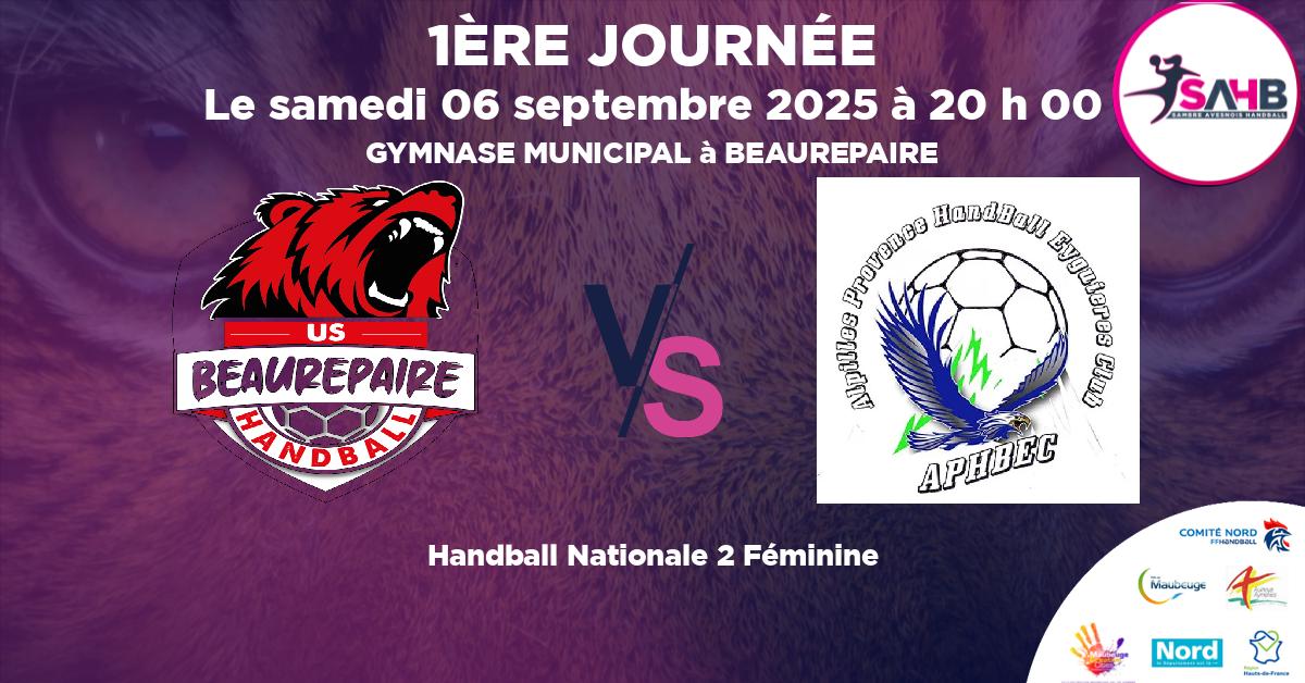 Nationale 2 Féminine handball, BEAUREPAIRE VS EYGUIERES  ISTRES - GYMNASE MUNICIPAL à BEAUREPAIRE à 20 h 00
