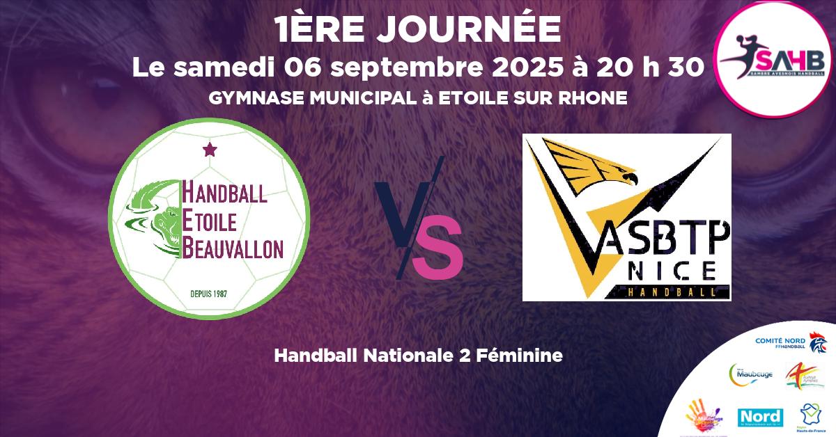 Nationale 2 Féminine handball, ETOILE BEAUVALLON VS ASNICE - GYMNASE MUNICIPAL à ETOILE SUR RHONE à 20 h 30