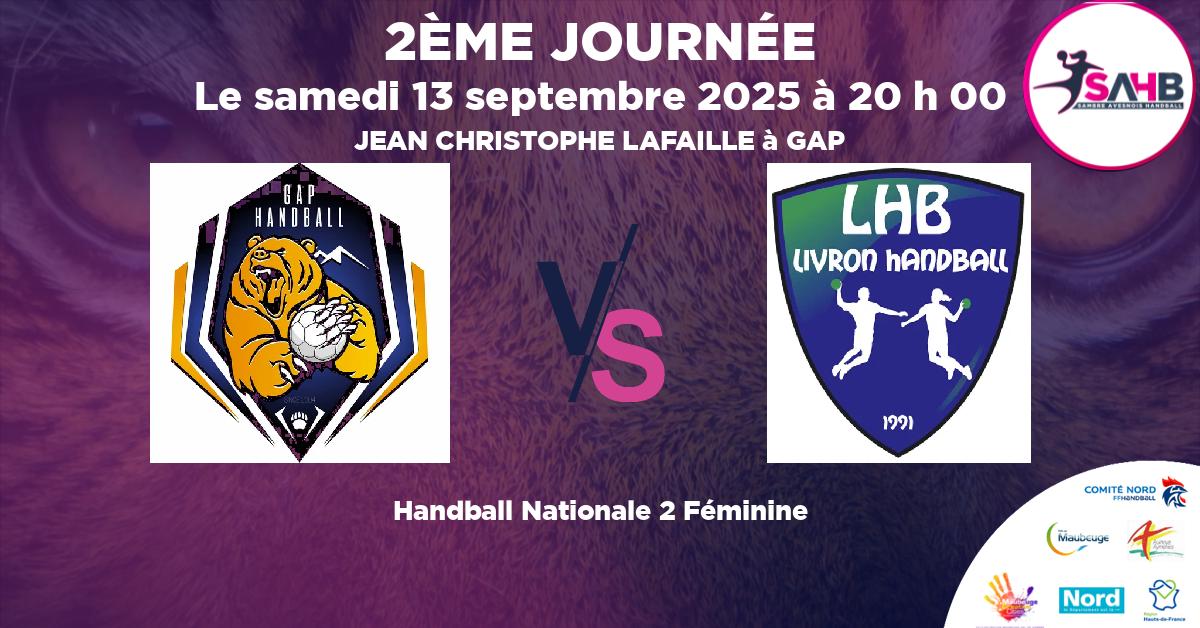 Nationale 2 Féminine handball, GAP CHAMPSAUR N2 VS LIVRON - JEAN CHRISTOPHE LAFAILLE à GAP à 20 h 00