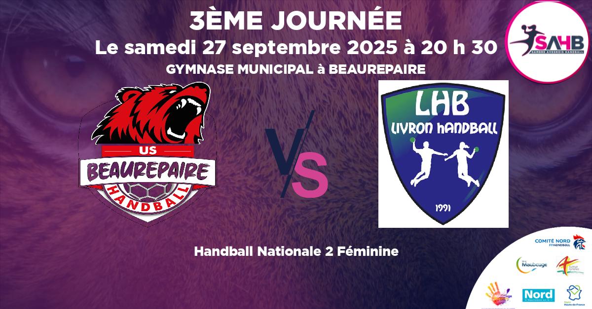 Nationale 2 Féminine handball, BEAUREPAIRE VS LIVRON - GYMNASE MUNICIPAL à BEAUREPAIRE à 20 h 30