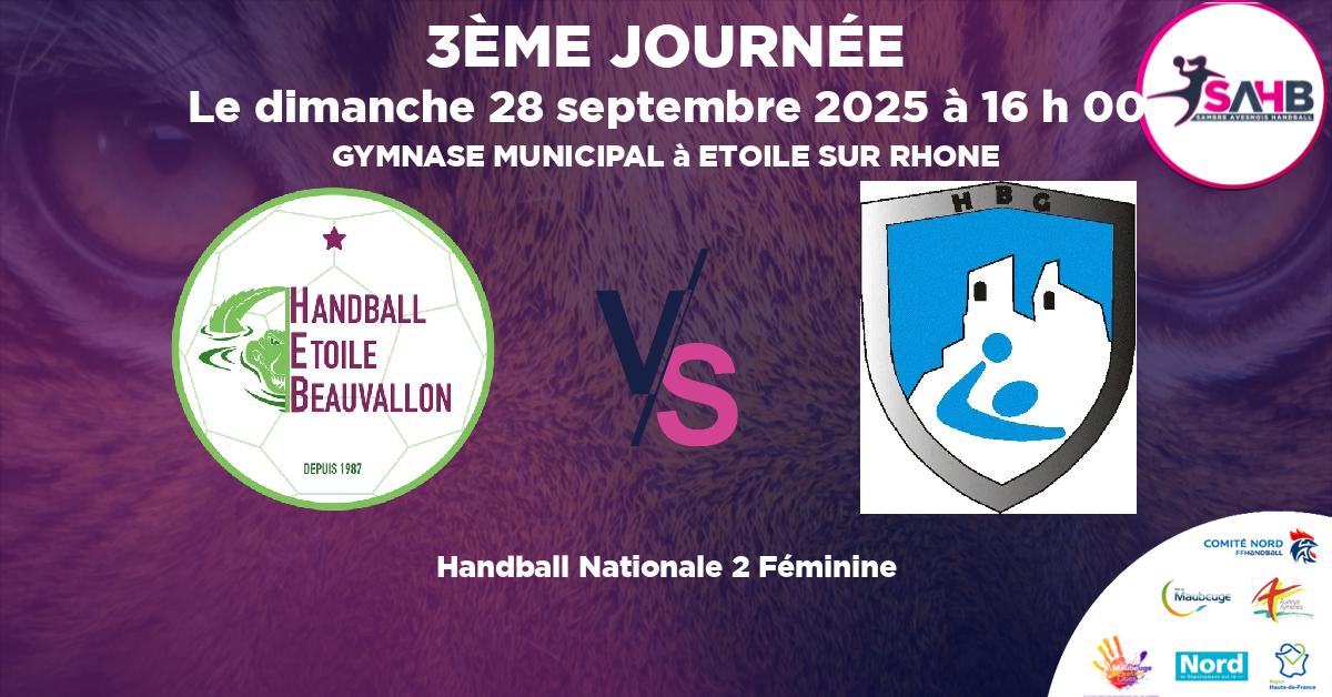 Nationale 2 Féminine handball, ETOILE BEAUVALLON VS GARDEEN - GYMNASE MUNICIPAL à ETOILE SUR RHONE à 16 h 00