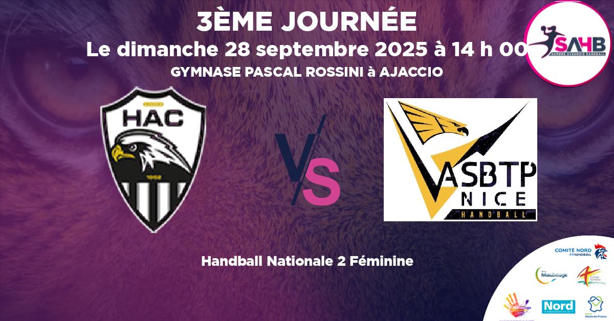 Nationale 2 Féminine handball, AJACCIO VS ASNICE - GYMNASE PASCAL ROSSINI à AJACCIO à 14 h 00