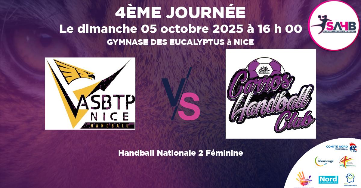 Nationale 2 Féminine handball, ASNICE VS CARROS - GYMNASE DES EUCALYPTUS à NICE à 16 h 00