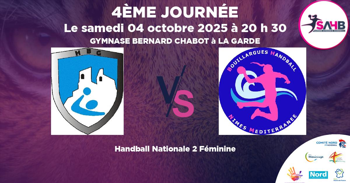 Nationale 2 Féminine handball, GARDEEN VS BOUILLARGUES NIMES MEDITERRANEE - GYMNASE BERNARD CHABOT à LA GARDE à 20 h 30