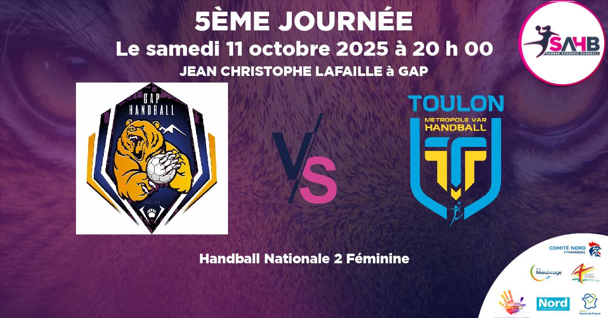 Nationale 2 Féminine handball, GAP CHAMPSAUR N2 VS TOULON - JEAN CHRISTOPHE LAFAILLE à GAP à 20 h 00