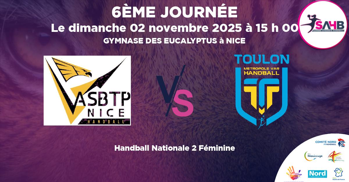 Nationale 2 Féminine handball, ASNICE VS TOULON - GYMNASE DES EUCALYPTUS à NICE à 15 h 00