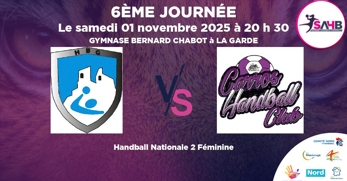 Nationale 2 Féminine handball, GARDEEN VS CARROS - GYMNASE BERNARD CHABOT à LA GARDE à 20 h 30