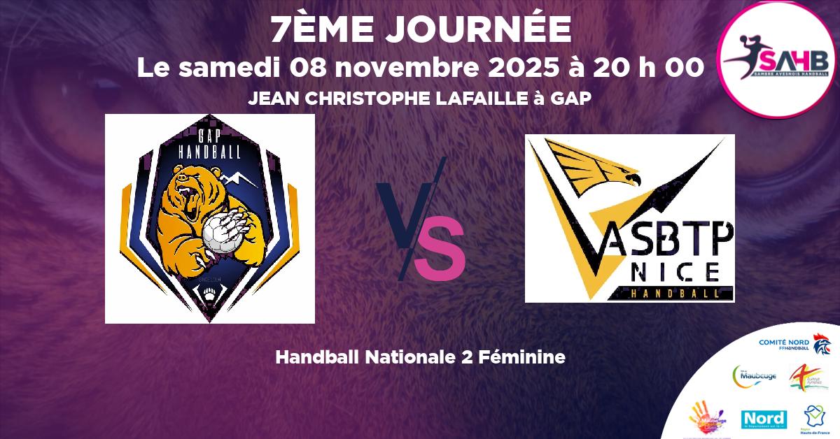 Nationale 2 Féminine handball, GAP CHAMPSAUR N2 VS ASNICE - JEAN CHRISTOPHE LAFAILLE à GAP à 20 h 00