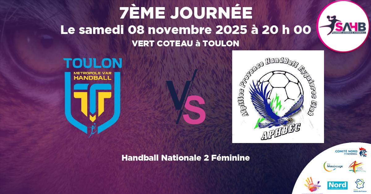 Nationale 2 Féminine handball, TOULON VS EYGUIERES  ISTRES - VERT COTEAU à TOULON à 20 h 00