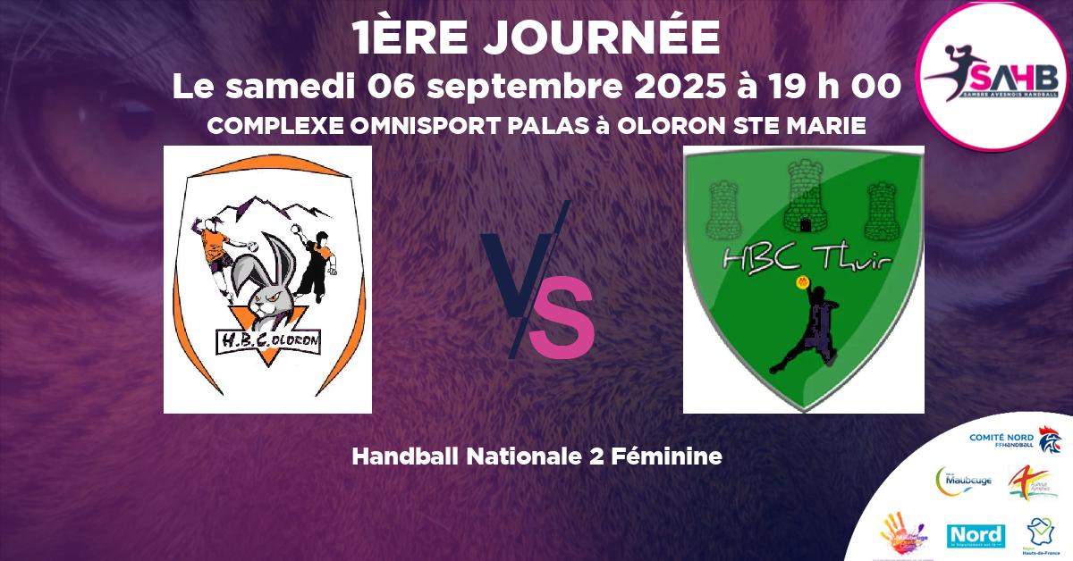 Nationale 2 Féminine handball, OLORON VS CLUB THUIR - COMPLEXE OMNISPORT PALAS à OLORON STE MARIE à 19 h 00