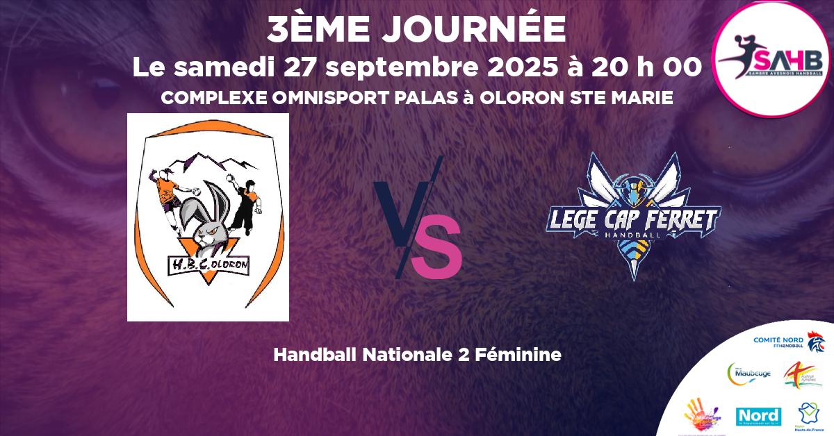 Nationale 2 Féminine handball, OLORON VS LEGE CAP-FERRET - COMPLEXE OMNISPORT PALAS à OLORON STE MARIE à 20 h 00