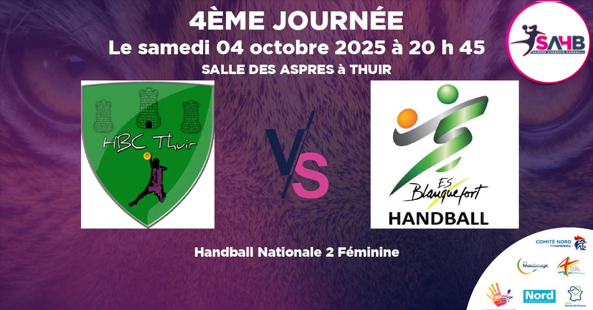 Nationale 2 Féminine handball, CLUB THUIR VS BLANQUEFORTAISE - SALLE DES ASPRES à THUIR à 20 h 45