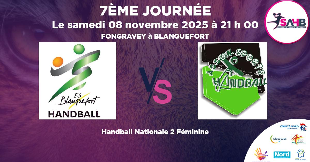 Nationale 2 Féminine handball, BLANQUEFORTAISE VS ASSON - FONGRAVEY à BLANQUEFORT à 21 h 00