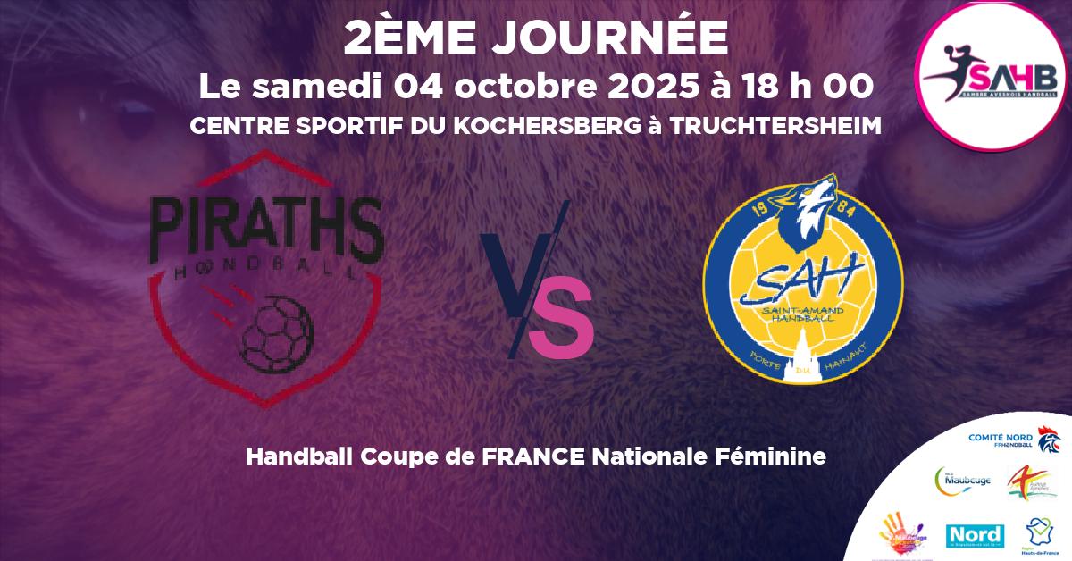 Coupe de FRANCE Nationale Féminine handball, STRASBOURG ACHENHEIM TRUCHTERSHEIM VS ST AMAND LES EAUX - CENTRE SPORTIF DU KOCHERSBERG à TRUCHTERSHEIM à 18 h 00