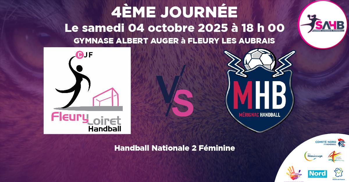 Nationale 2 Féminine handball, FLEURY LOIRET VS MERIGNAC - GYMNASE ALBERT AUGER à FLEURY LES AUBRAIS à 18 h 00