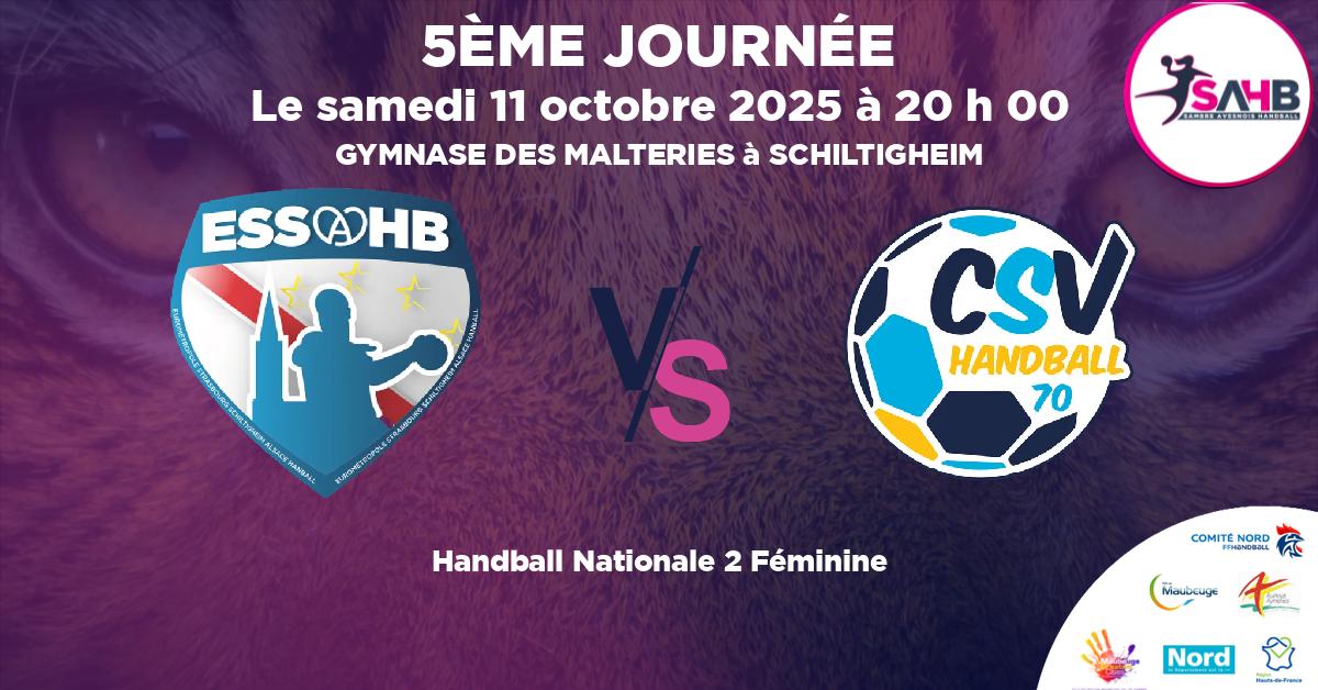 Nationale 2 Féminine handball, STRASBOURG SCHILTIGHEIM VS VESOUL - GYMNASE DES MALTERIES à SCHILTIGHEIM à 20 h 00