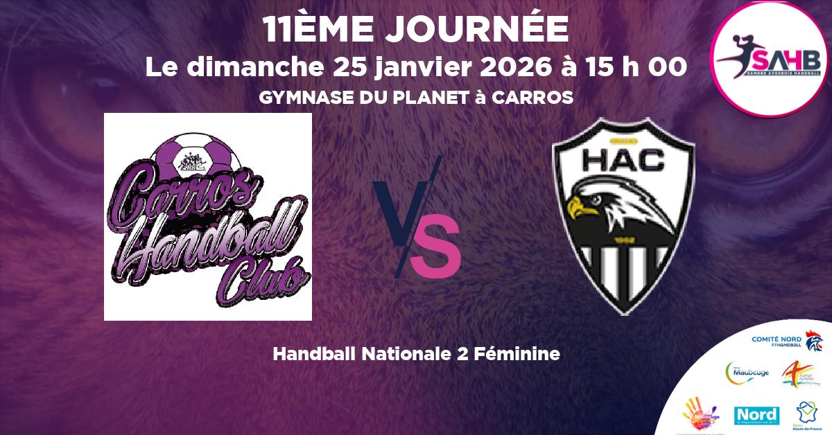 Nationale 2 Féminine handball, CARROS VS AJACCIO - GYMNASE DU PLANET à CARROS à 15 h 00