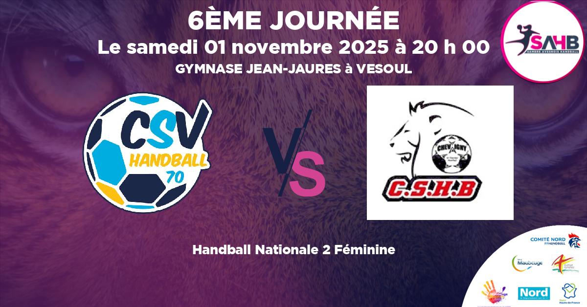 Nationale 2 Féminine handball, VESOUL VS CHEVIGNY ST SAUVEUR - GYMNASE JEAN-JAURES à VESOUL à 20 h 00
