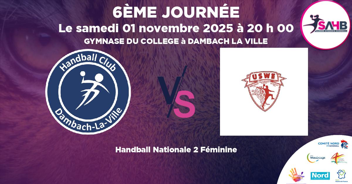 Nationale 2 Féminine handball, DAMBACH LA VILLE VS WITTENHEIM-ENSISHEIM THANN N2 - GYMNASE DU COLLEGE à DAMBACH LA VILLE à 20 h 00