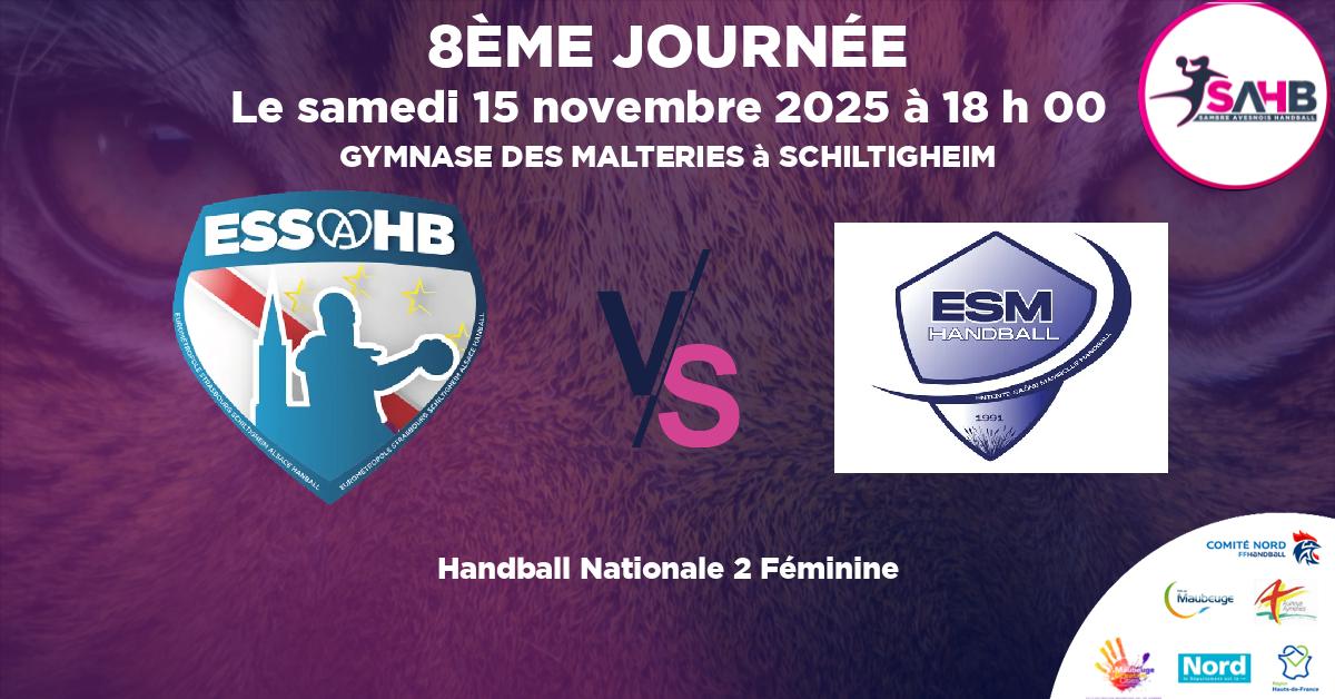Nationale 2 Féminine handball, STRASBOURG SCHILTIGHEIM VS SAONE MAMIROLLE - GYMNASE DES MALTERIES à SCHILTIGHEIM à 18 h 00