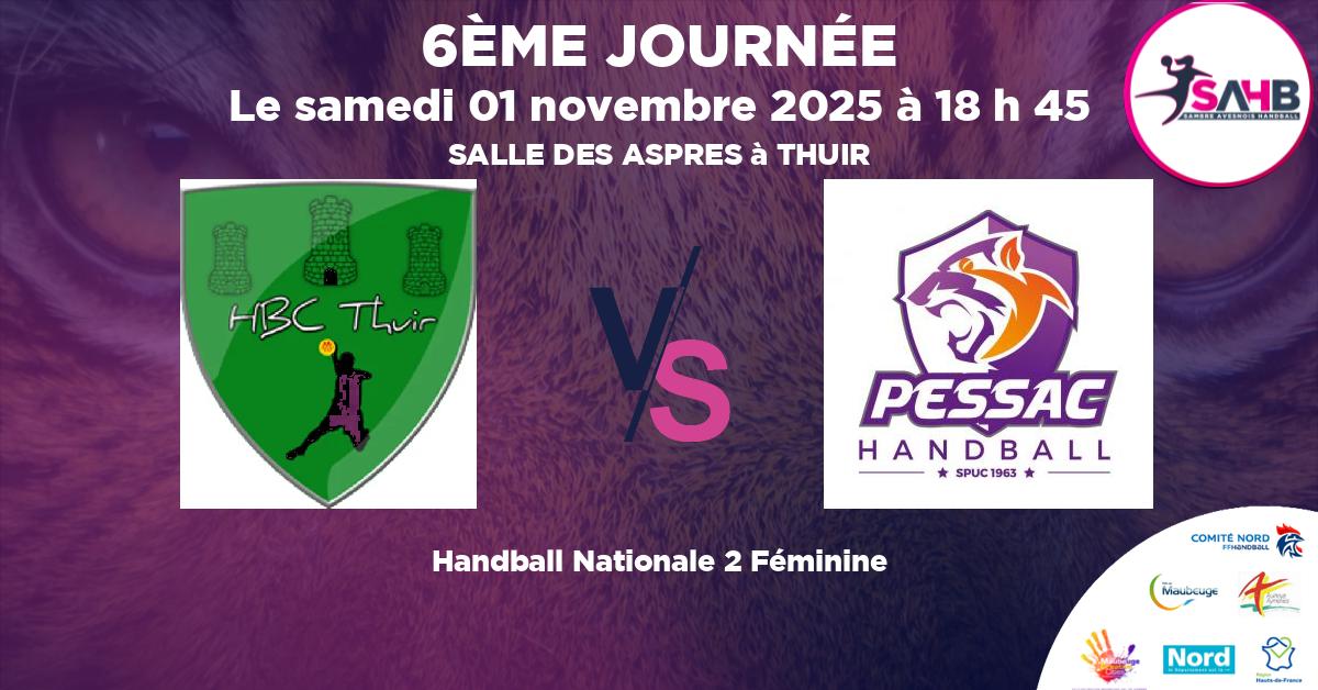 Nationale 2 Féminine handball, CLUB THUIR VS STADE PESSACAIS - SALLE DES ASPRES à THUIR à 18 h 45