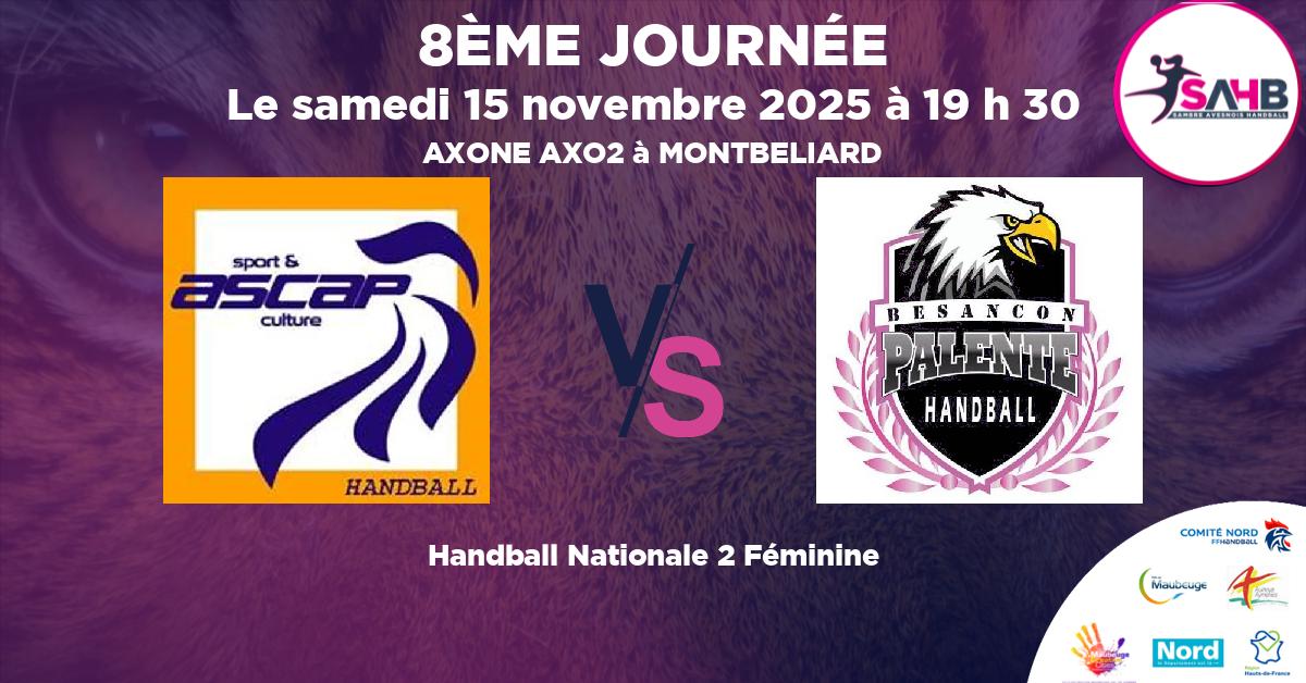 Nationale 2 Féminine handball, PAYS DE MONTBELIARD VS PALENTE BESANCON - AXONE AXO2 à MONTBELIARD à 19 h 30