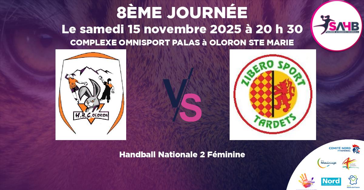 Nationale 2 Féminine handball, OLORON VS ZIBERO TARDETS - COMPLEXE OMNISPORT PALAS à OLORON STE MARIE à 20 h 30