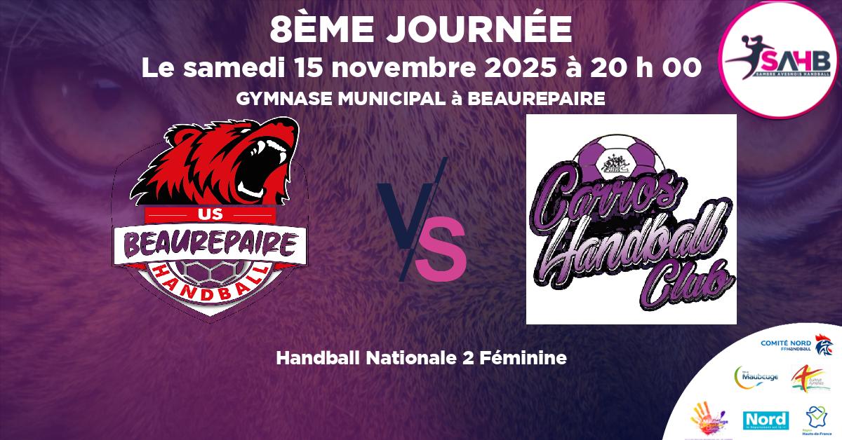 Nationale 2 Féminine handball, BEAUREPAIRE VS CARROS - GYMNASE MUNICIPAL à BEAUREPAIRE à 20 h 00