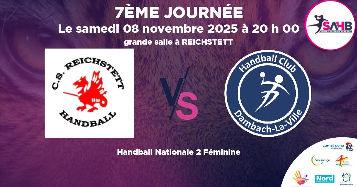 Nationale 2 Féminine handball, REICHSTETT VS DAMBACH LA VILLE - grande salle à REICHSTETT à 20 h 00