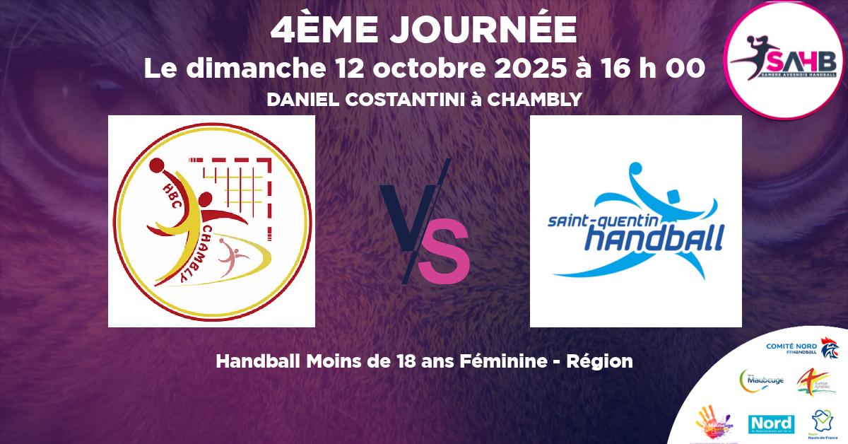 Moins de 18 ans Féminine - Région handball, MOINS DE 18 ANS - PAYS DE THELLE CHAMBLY VS SAINT QUENTIN - DANIEL COSTANTINI à CHAMBLY à 16 h 00