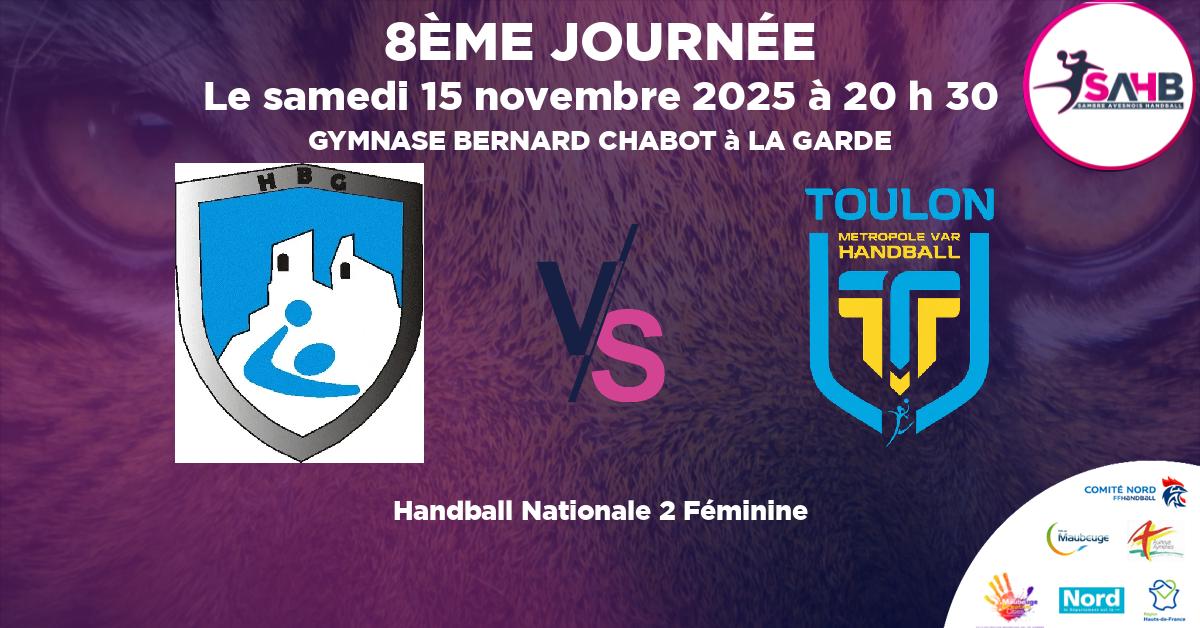 Nationale 2 Féminine handball, GARDEEN VS TOULON - GYMNASE BERNARD CHABOT à LA GARDE à 20 h 30