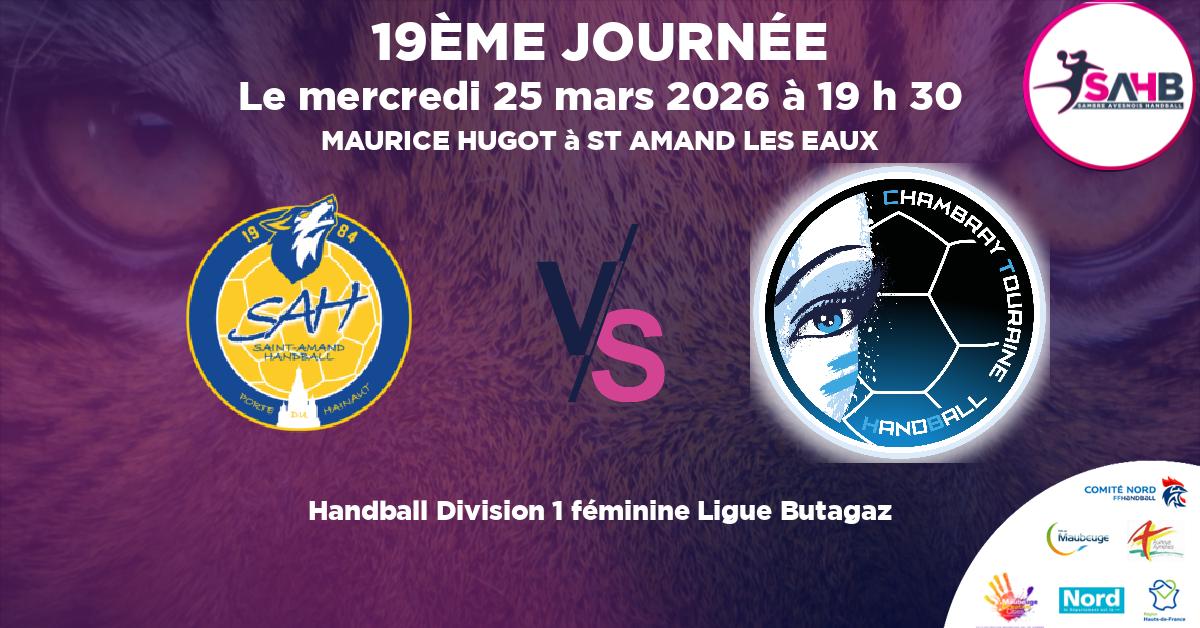 Division 1 féminine Ligue Butagaz handball, ST AMAND LES EAUX VS CHAMBRAY TOURAINE - MAURICE HUGOT à ST AMAND LES EAUX à 19 h 30