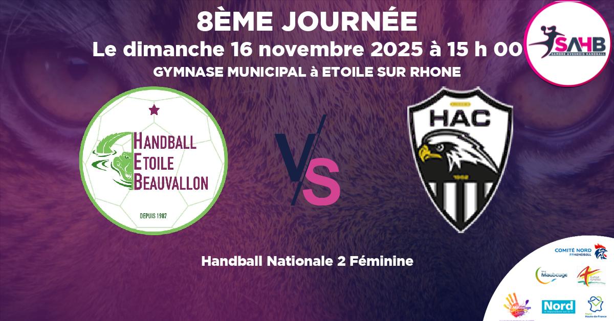 Nationale 2 Féminine handball, ETOILE BEAUVALLON VS AJACCIO - GYMNASE MUNICIPAL à ETOILE SUR RHONE à 15 h 00