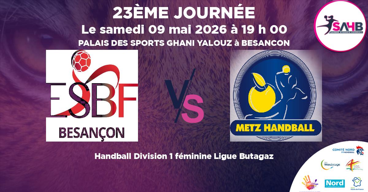Division 1 féminine Ligue Butagaz handball, BESANCON VS METZ - PALAIS DES SPORTS GHANI YALOUZ à BESANCON à 19 h 00