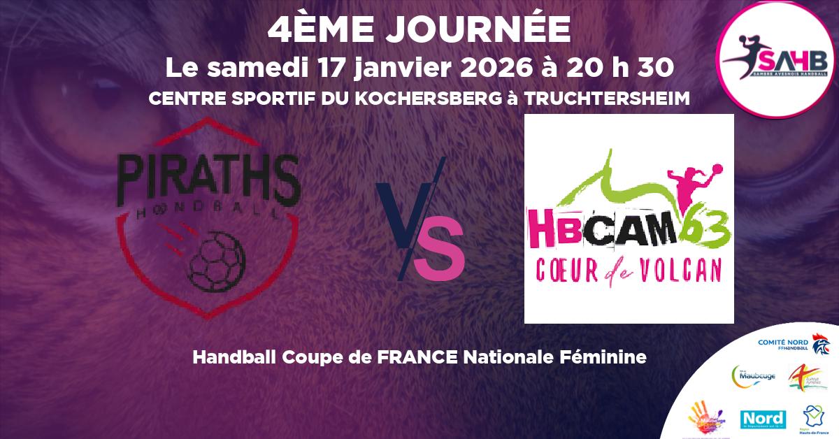 Coupe de FRANCE Nationale Féminine handball, STRASBOURG ACHENHEIM TRUCHTERSHEIM VS CLERMONT AUVERGNE METROPOLE 63 - CENTRE SPORTIF DU KOCHERSBERG à TRUCHTERSHEIM à 20 h 30