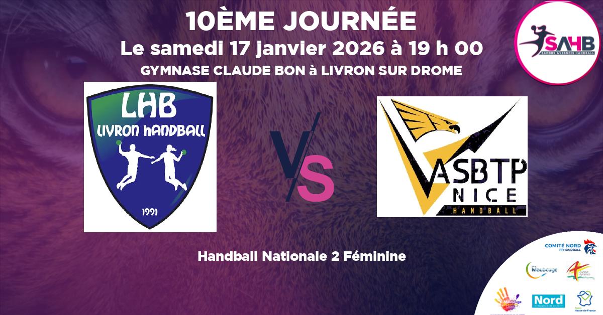 Nationale 2 Féminine handball, LIVRON VS ASNICE - GYMNASE CLAUDE BON à LIVRON SUR DROME à 19 h 00