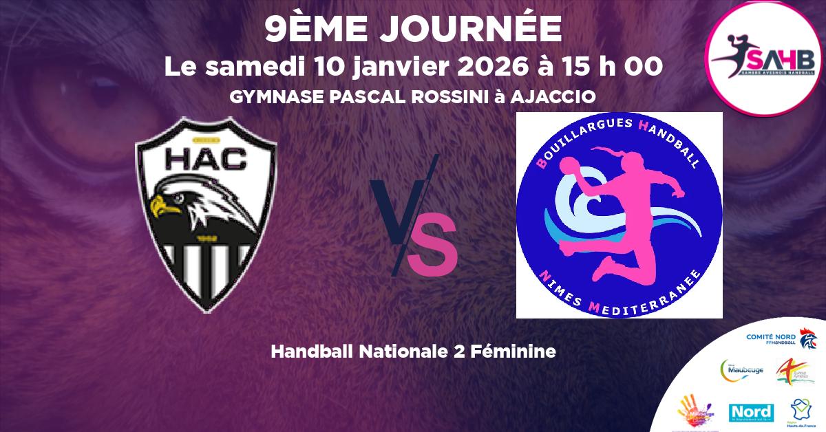 Nationale 2 Féminine handball, AJACCIO VS BOUILLARGUES NIMES MEDITERRANEE - GYMNASE PASCAL ROSSINI à AJACCIO à 15 h 00