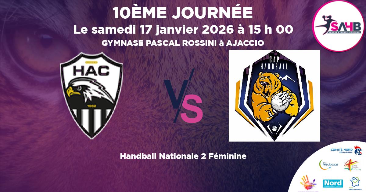 Nationale 2 Féminine handball, AJACCIO VS GAP CHAMPSAUR N2 - GYMNASE PASCAL ROSSINI à AJACCIO à 15 h 00