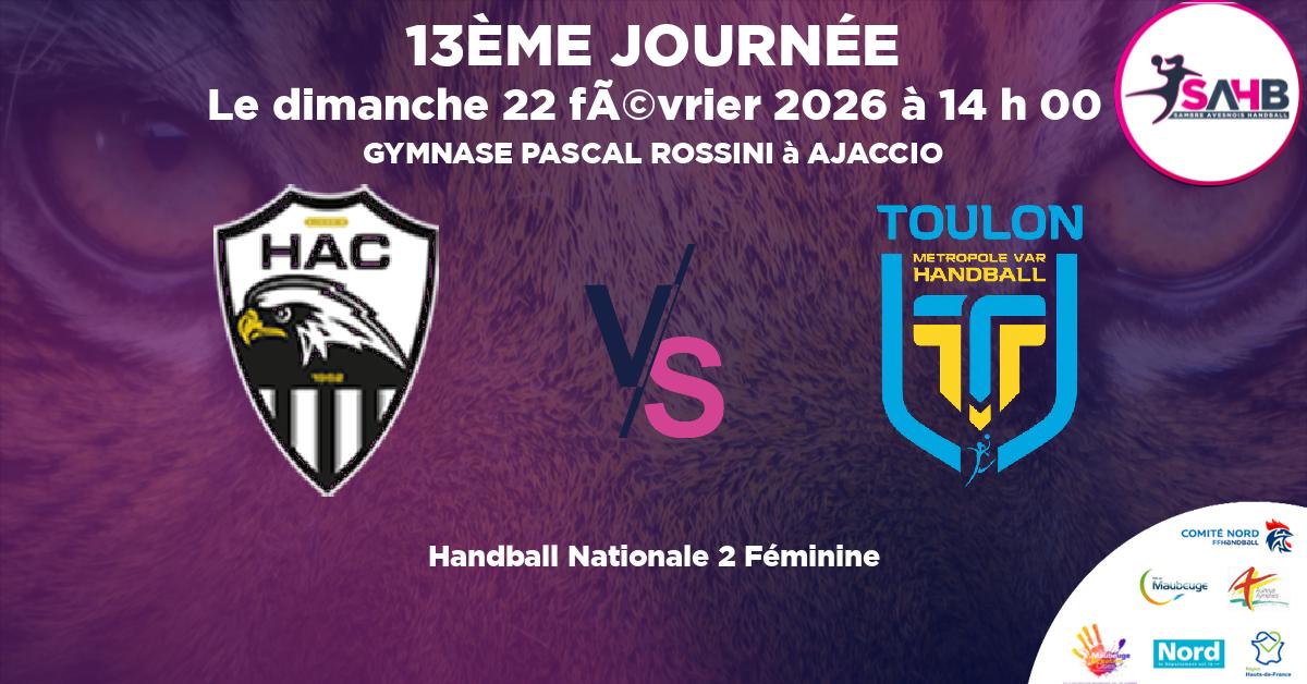 Nationale 2 Féminine handball, AJACCIO VS TOULON - GYMNASE PASCAL ROSSINI à AJACCIO à 14 h 00