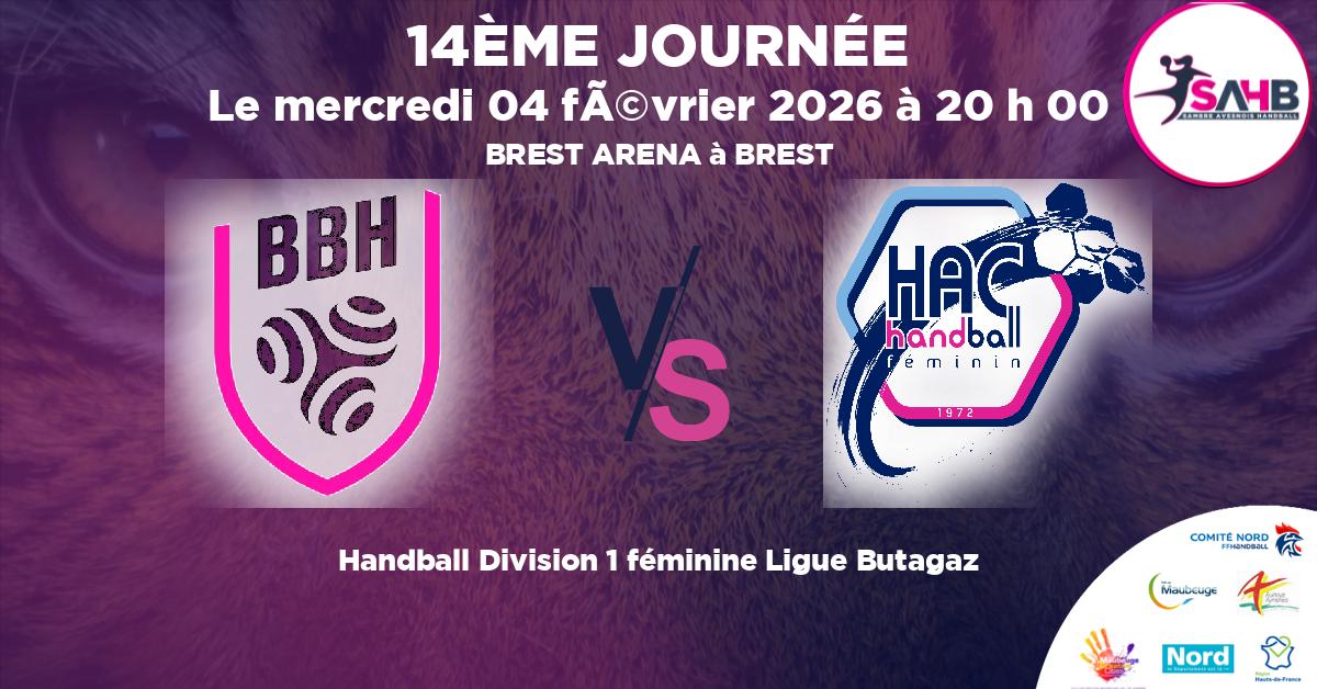 Division 1 féminine Ligue Butagaz handball, BREST BRETAGNE VS HAVRE ATHLETIC - BREST ARENA à BREST à 20 h 00