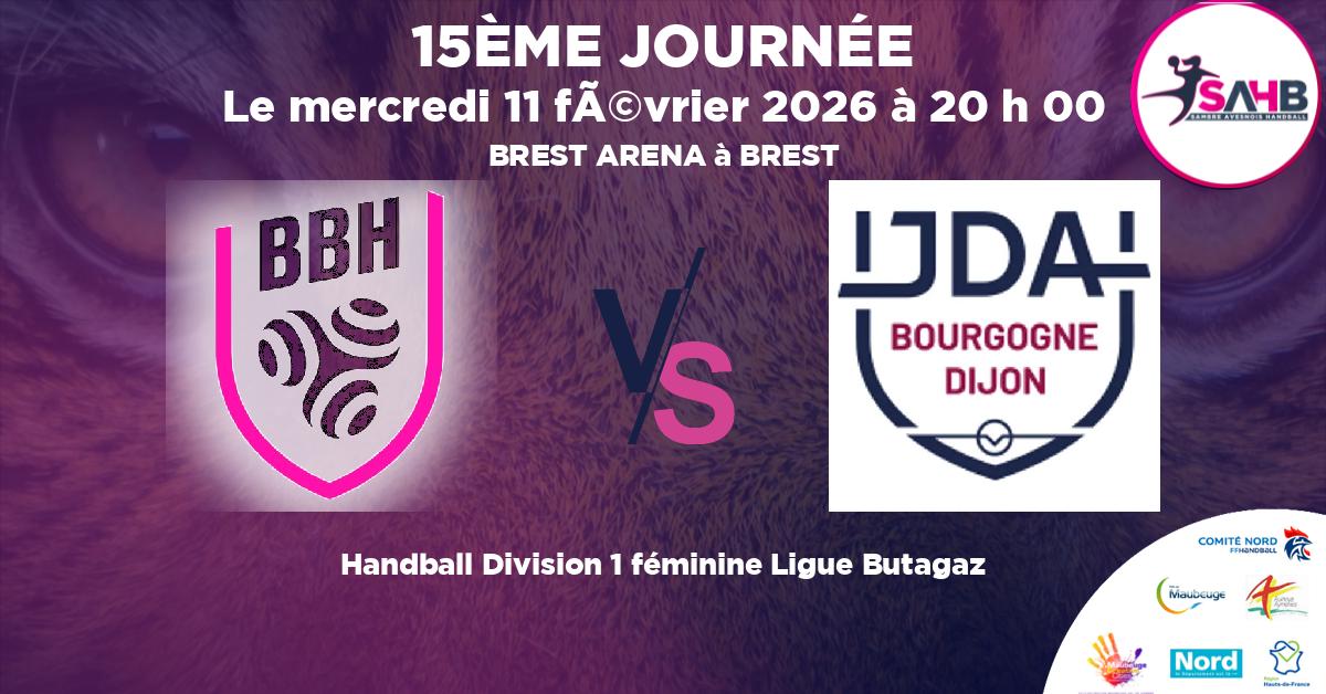 Division 1 féminine Ligue Butagaz handball, BREST BRETAGNE VS JDA DIJON BOURGOGNE - BREST ARENA à BREST à 20 h 00