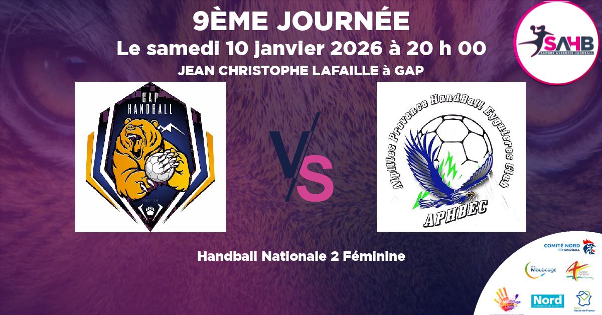Nationale 2 Féminine handball, GAP CHAMPSAUR N2 VS EYGUIERES  ISTRES - JEAN CHRISTOPHE LAFAILLE à GAP à 20 h 00
