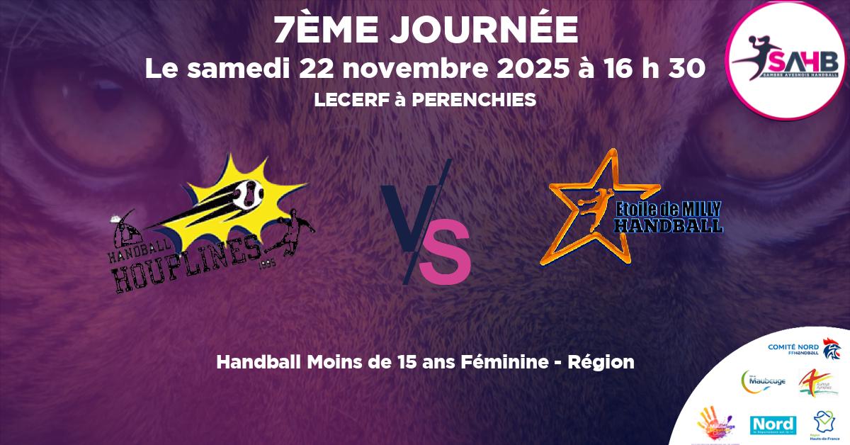 Moins de 15 ans Féminine - Région handball, HOUPLINES - PERENCHIES U15F VS AGGLOMERATION DU BEAUVAISIS MILLY U15F - LECERF à PERENCHIES à 16 h 30