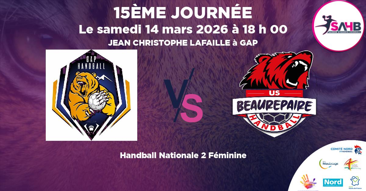 Nationale 2 Féminine handball, GAP CHAMPSAUR N2 VS BEAUREPAIRE - JEAN CHRISTOPHE LAFAILLE à GAP à 18 h 00